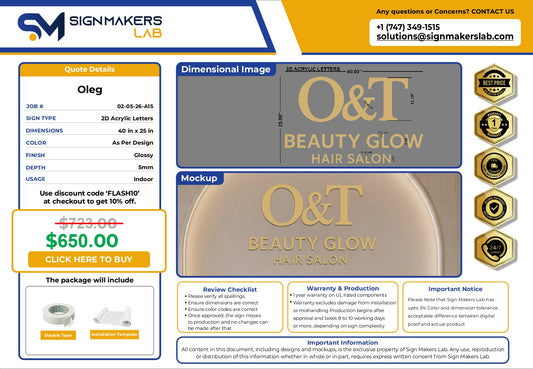 2D Acrylic Letters Sign-O&T BEAUTY GLOW - HAIR SALON
