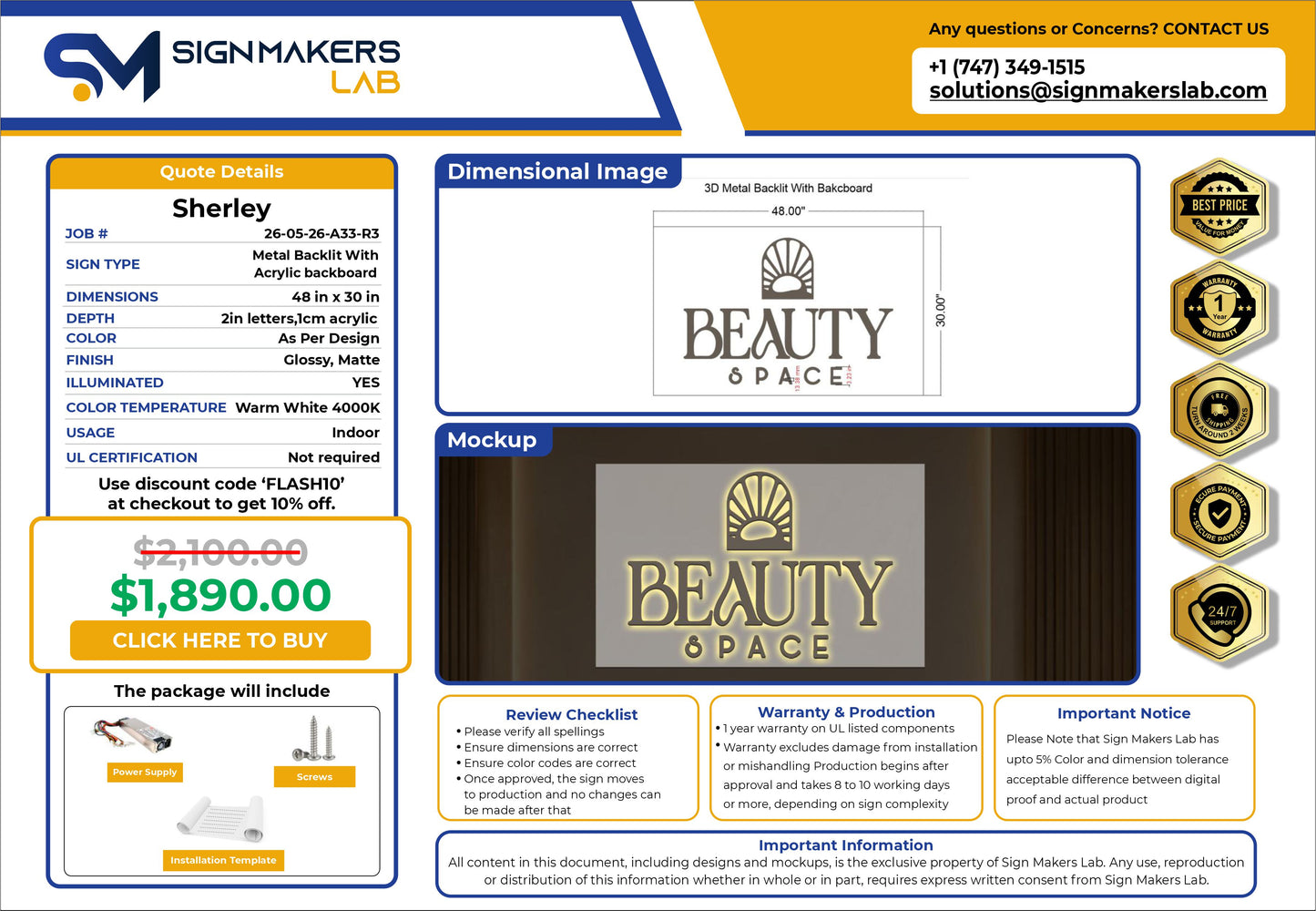 Beauty Space 3D Metal Backlit with Frosted Backboard