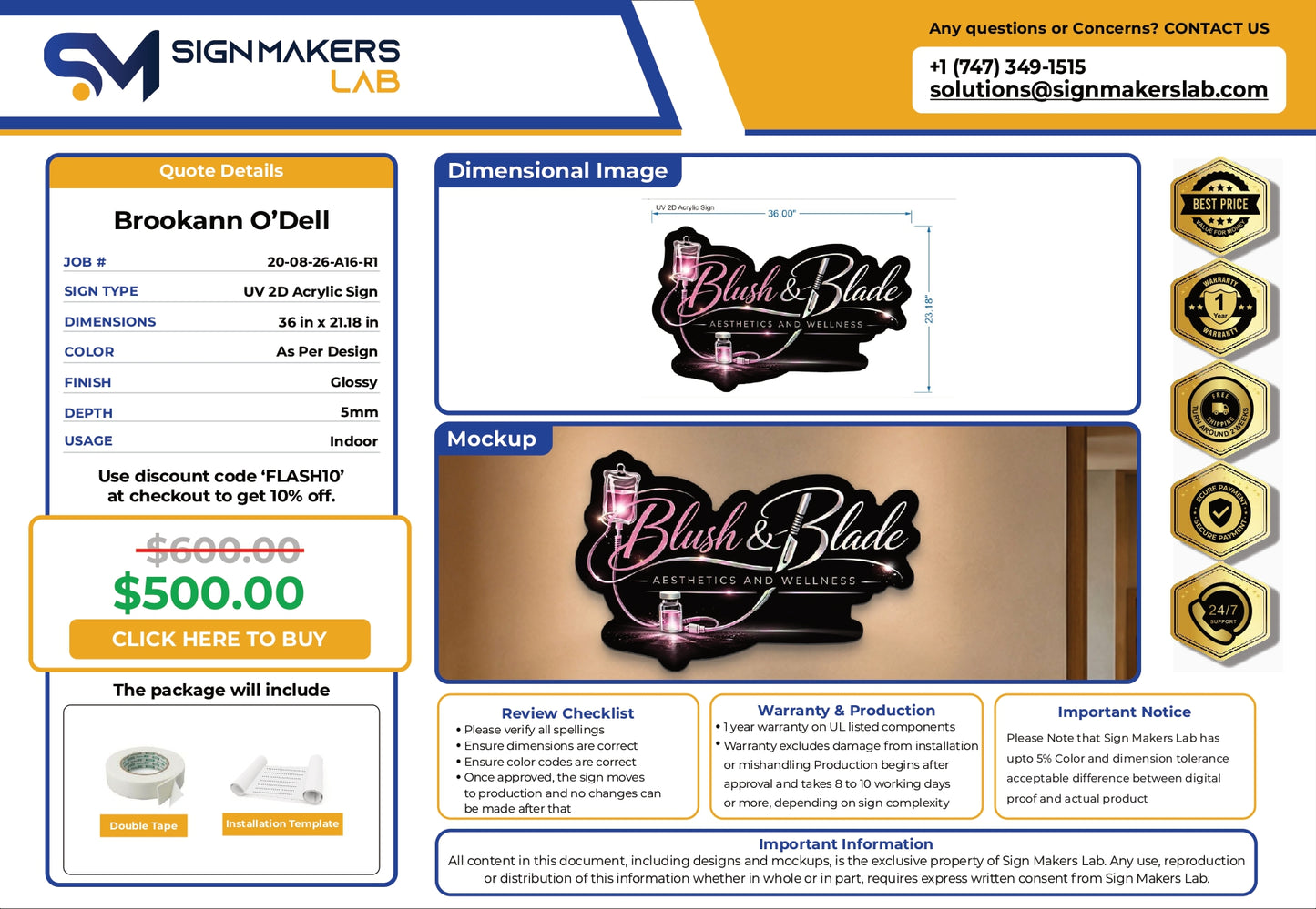 UV 2D Acrylic Sign-Blush & Blade Aesthetics and Wellness