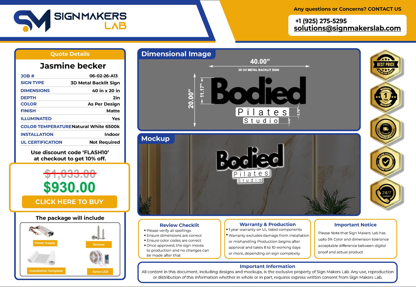 Bodied Pilates Studio 3D Metal Back-Lit Signmakerslab
