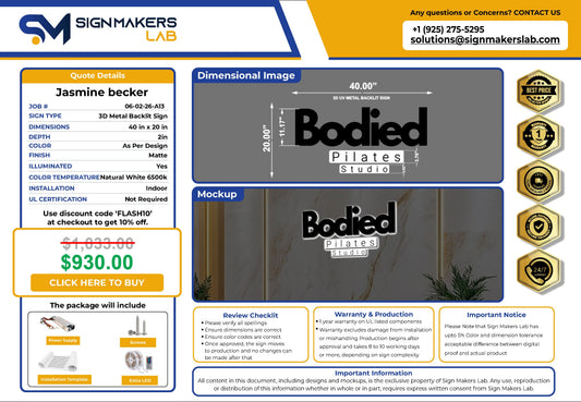 Bodied Pilates Studio 3D Metal Back-Lit Signmakerslab