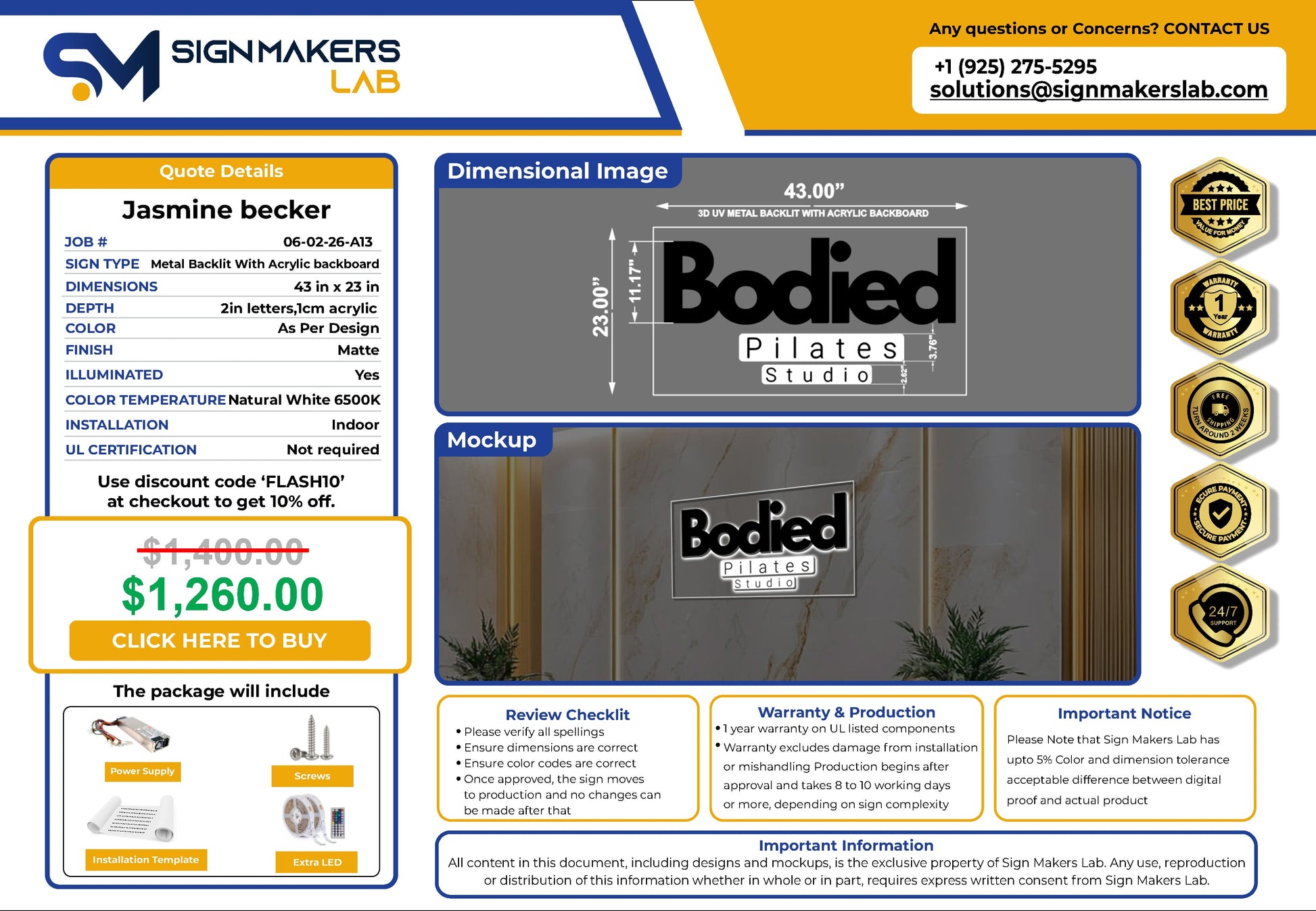 Bodied Pilates Studio 3D Metal Back-Lit Signmakerslab