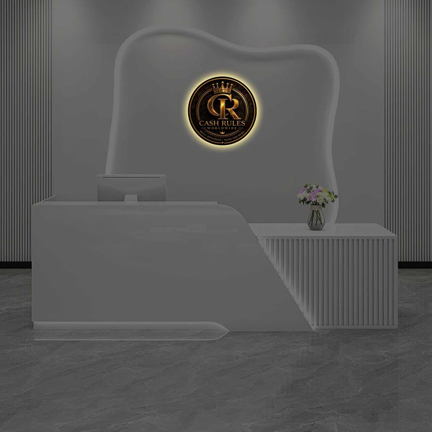 Cash Rules Round Acrylic Sign