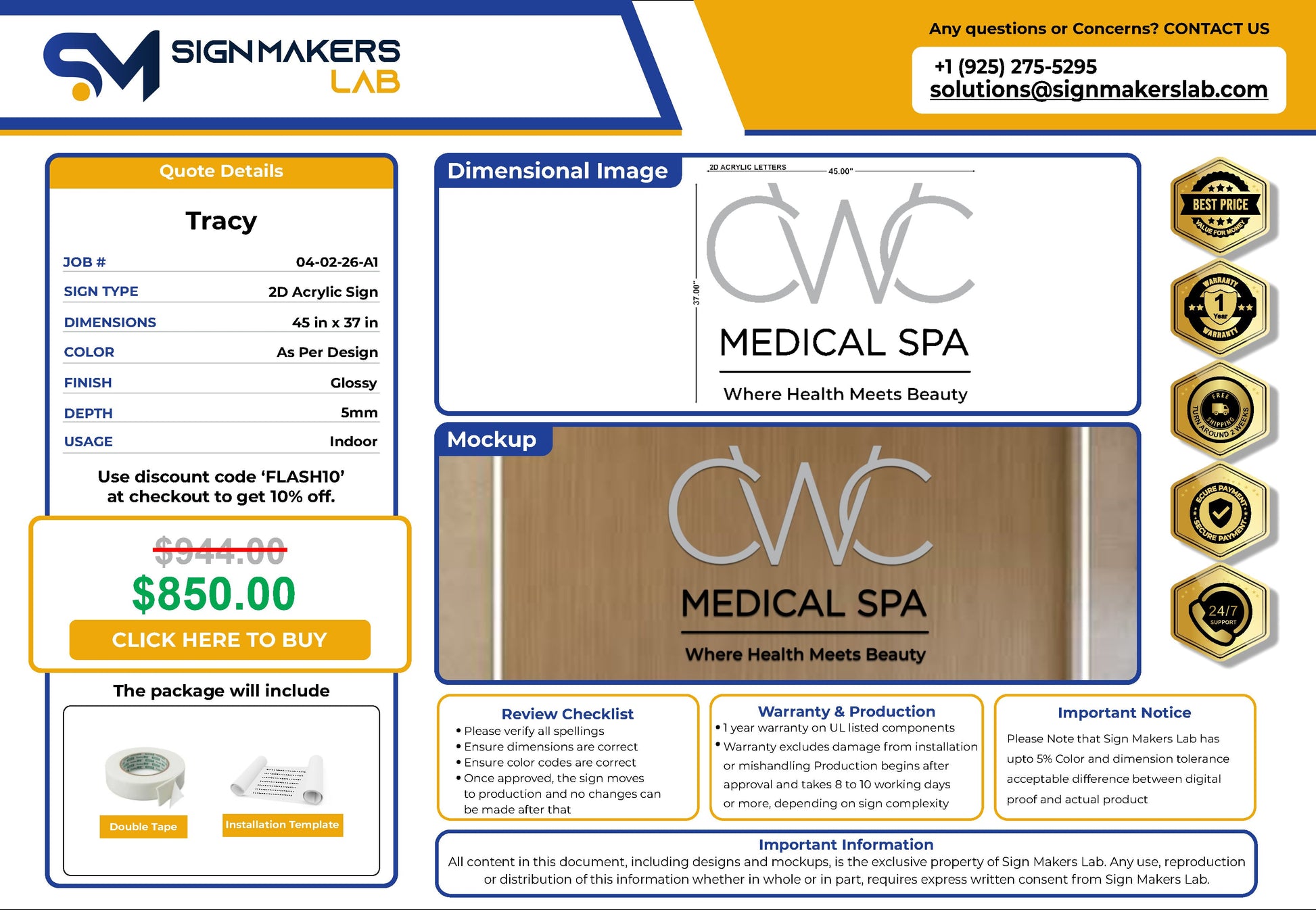 CWC MEDICAL SPA 2D Acrylic Letter Sign Signmakerslab