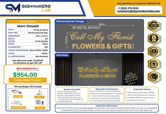 Call My Florist 3D Metal Backlit