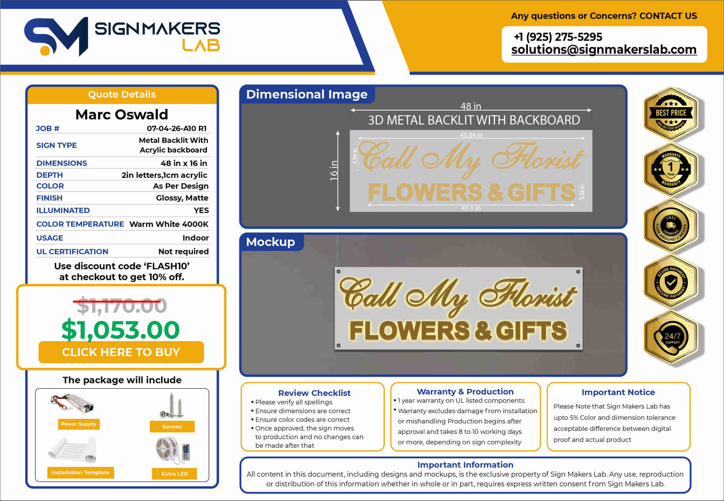 Call My Florist 3D Metal Backlit