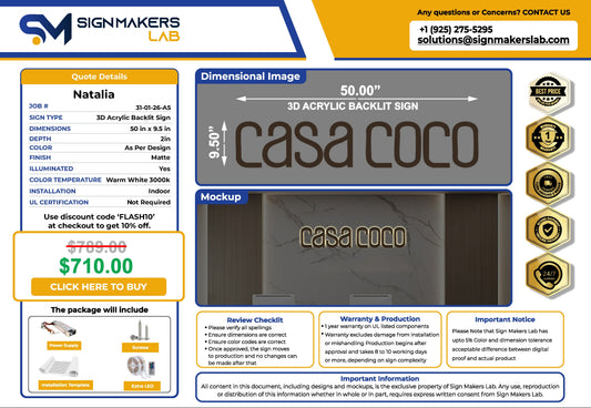 Casa coco 3D Metal Back-Lit Signmakerslab