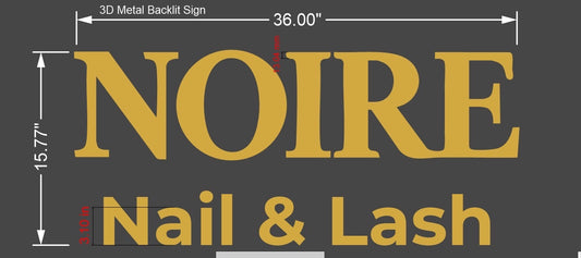 3D metal backlit sign for Noire Nail & Lash