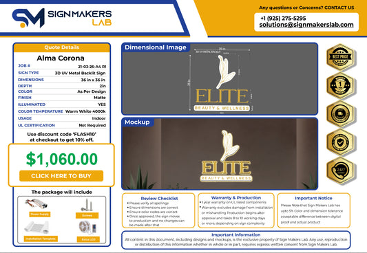 Elite Beauty and Wellness 3D Metal Back-Lit