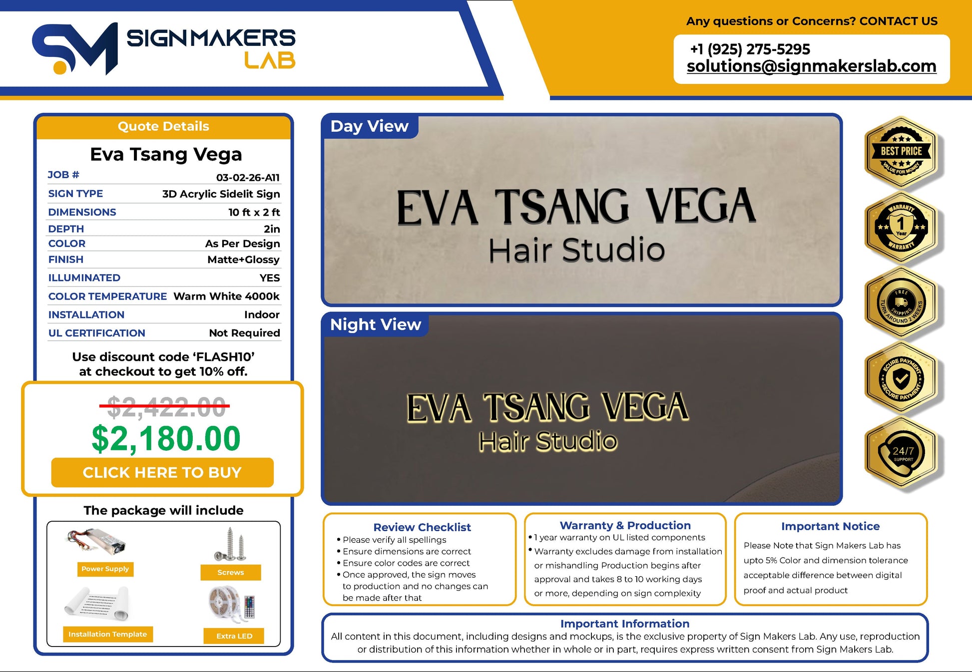 Eva Tsang Vega Hair  3D Acrylic Side-Lit Sign Signmakerslab