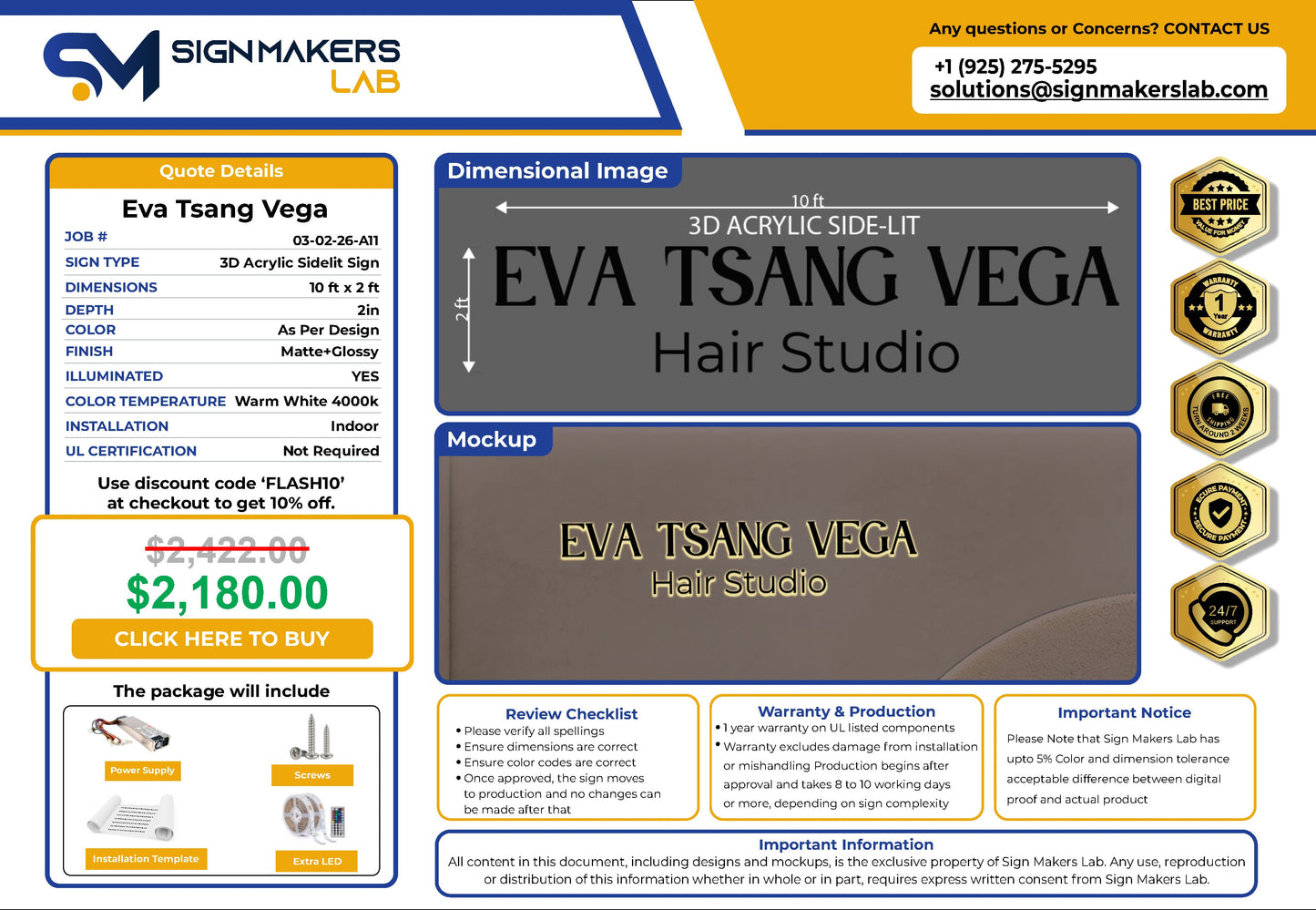 Eva Tsang Vega Hair  3D Acrylic Side-Lit Sign Signmakerslab
