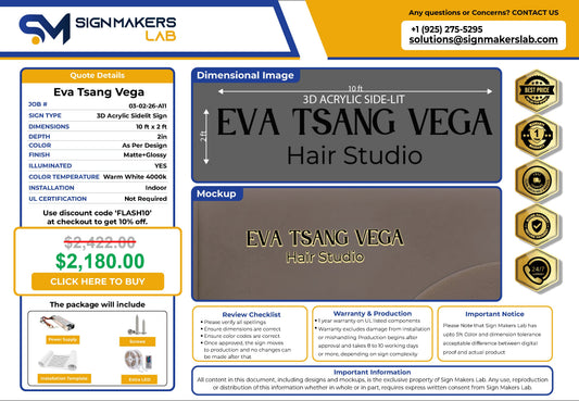 Eva Tsang Vega Hair  3D Acrylic Side-Lit Sign Signmakerslab