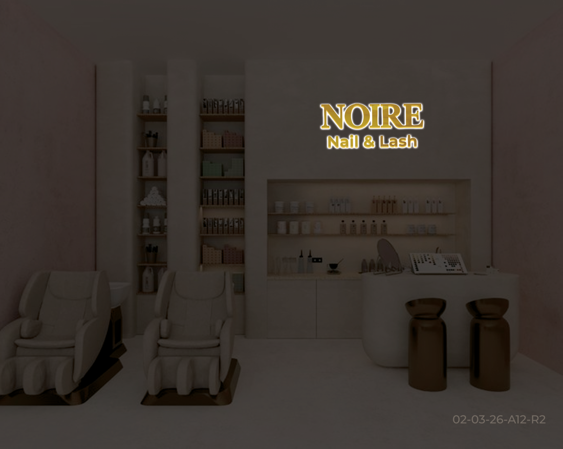 3D metal backlit sign for Noire Nail & Lash