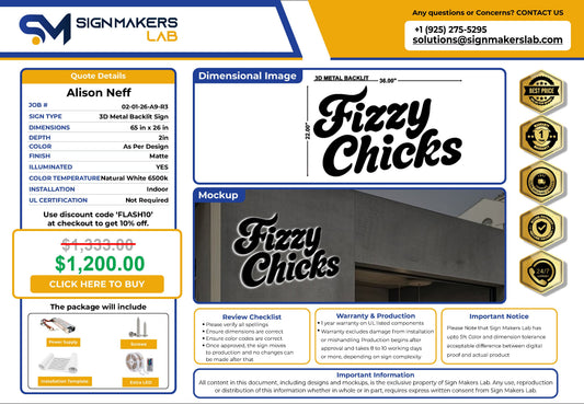 Fizzy Chicks 3D Metal Back-Lit Signmakerslab