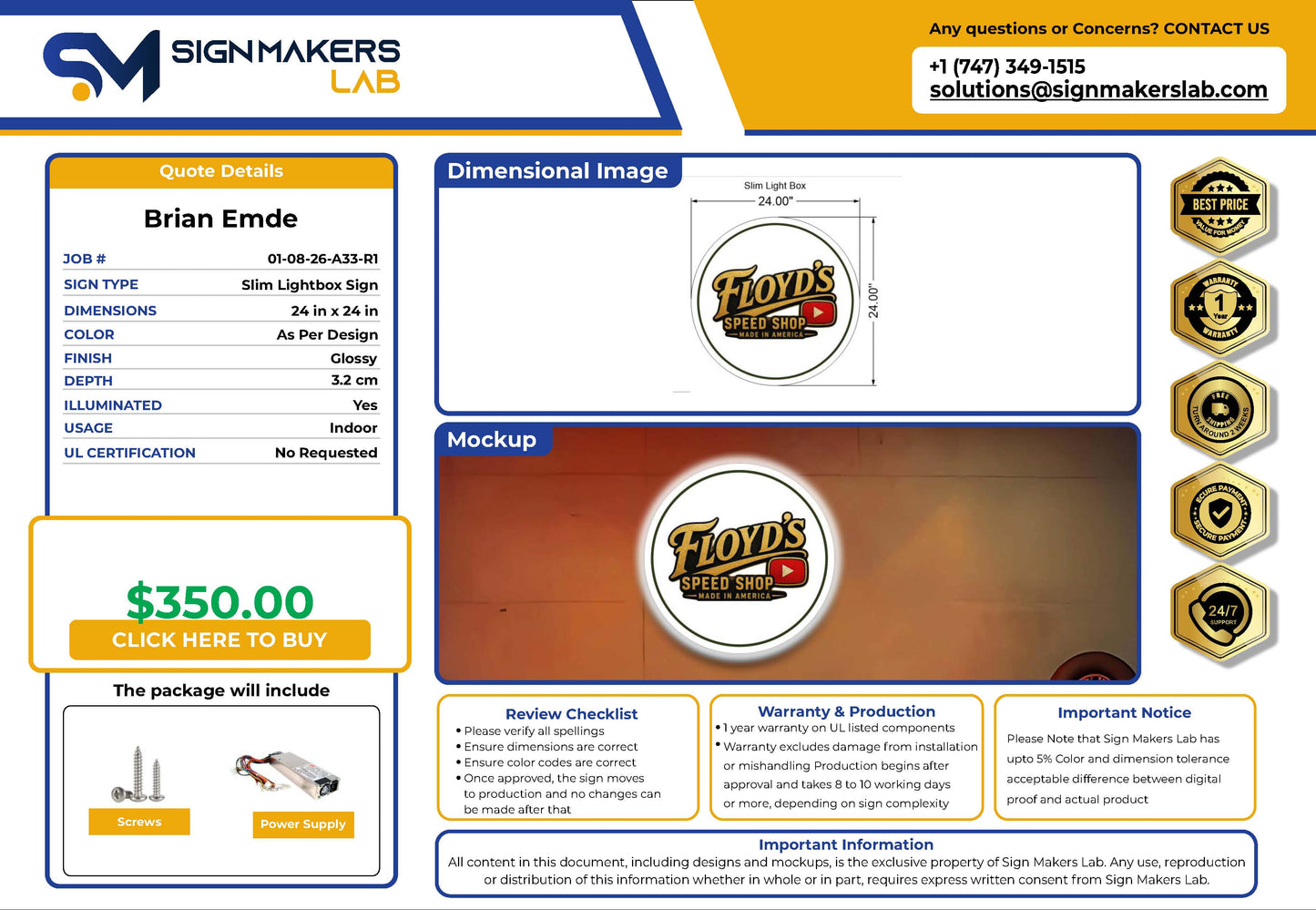 Floyd's Speed Shop Slim Lightbox sign