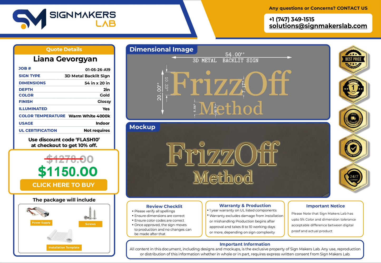 3D Metal Back-lit Sign-FrizzOFF