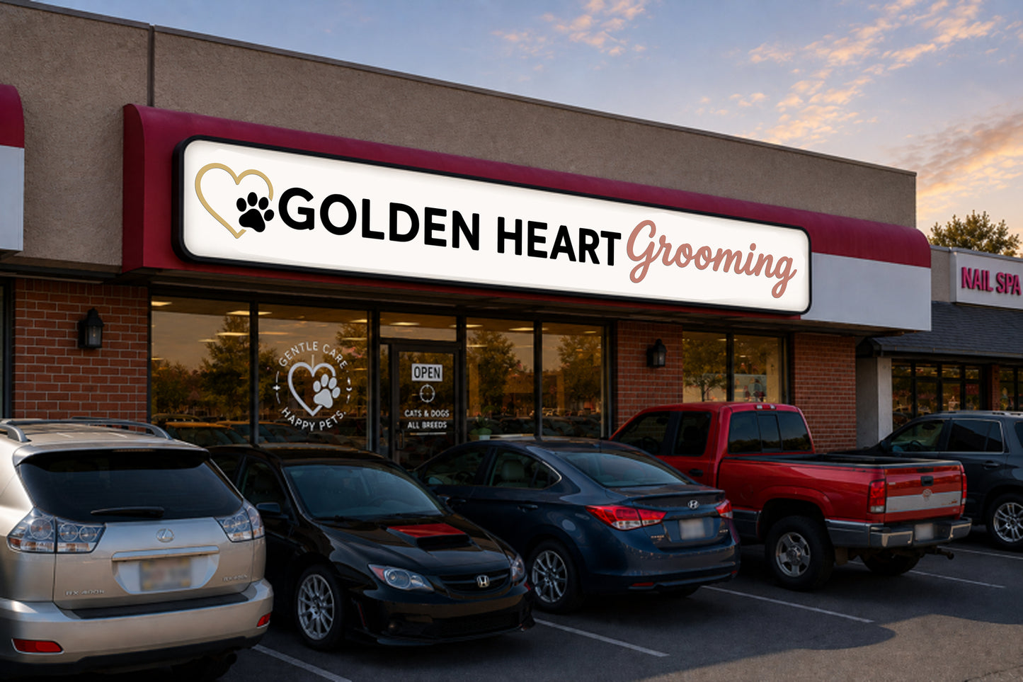 Golden Heart Grooming (Acrylic letter sign and Vinyl Sign)