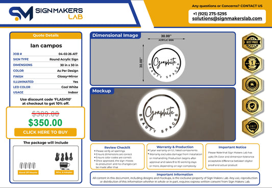 Graphite Beauty Spaces Round Acrylic Sign Signmakerslab