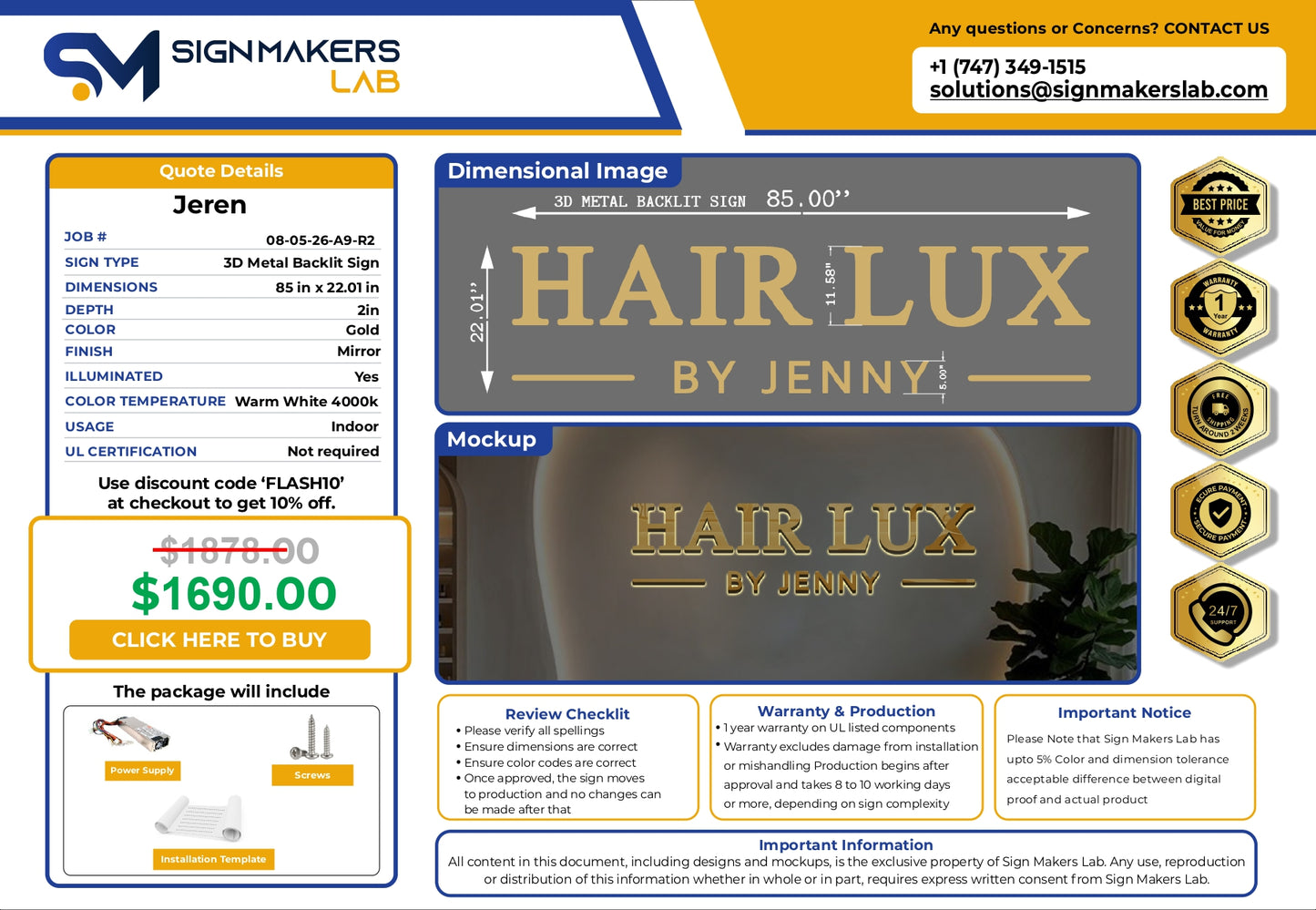 3D Metal Back-lit Sign-HAIR LUX by Jenny