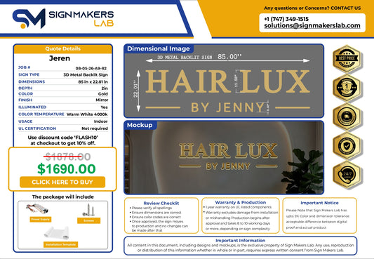 3D Metal Back-lit Sign-HAIR LUX by Jenny