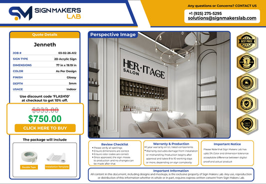 Her.itage Salon 2D Acrylic Letter Sign Signmakerslab