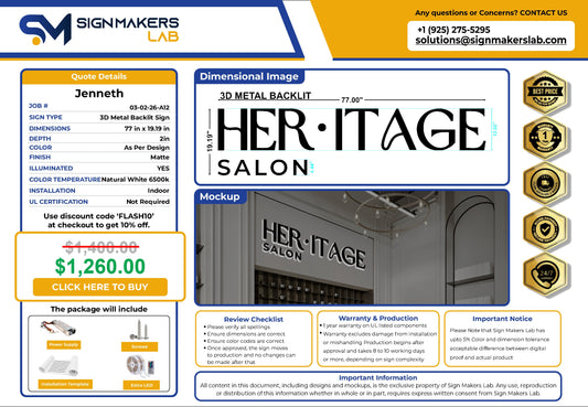 Her.itage Salon  3D Metal Back-Lit Signmakerslab