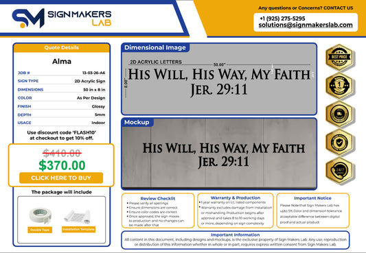 His Will, His Way, My Faith 2D Acrylic Letter Sign