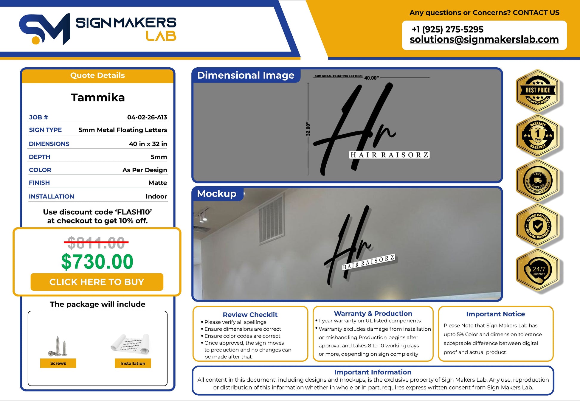 HairRaisorz 5mm Metal Floating Letters (2D) Signmakerslab