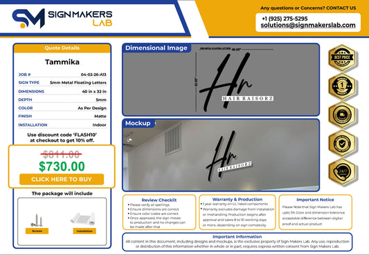 HairRaisorz 5mm Metal Floating Letters (2D) Signmakerslab