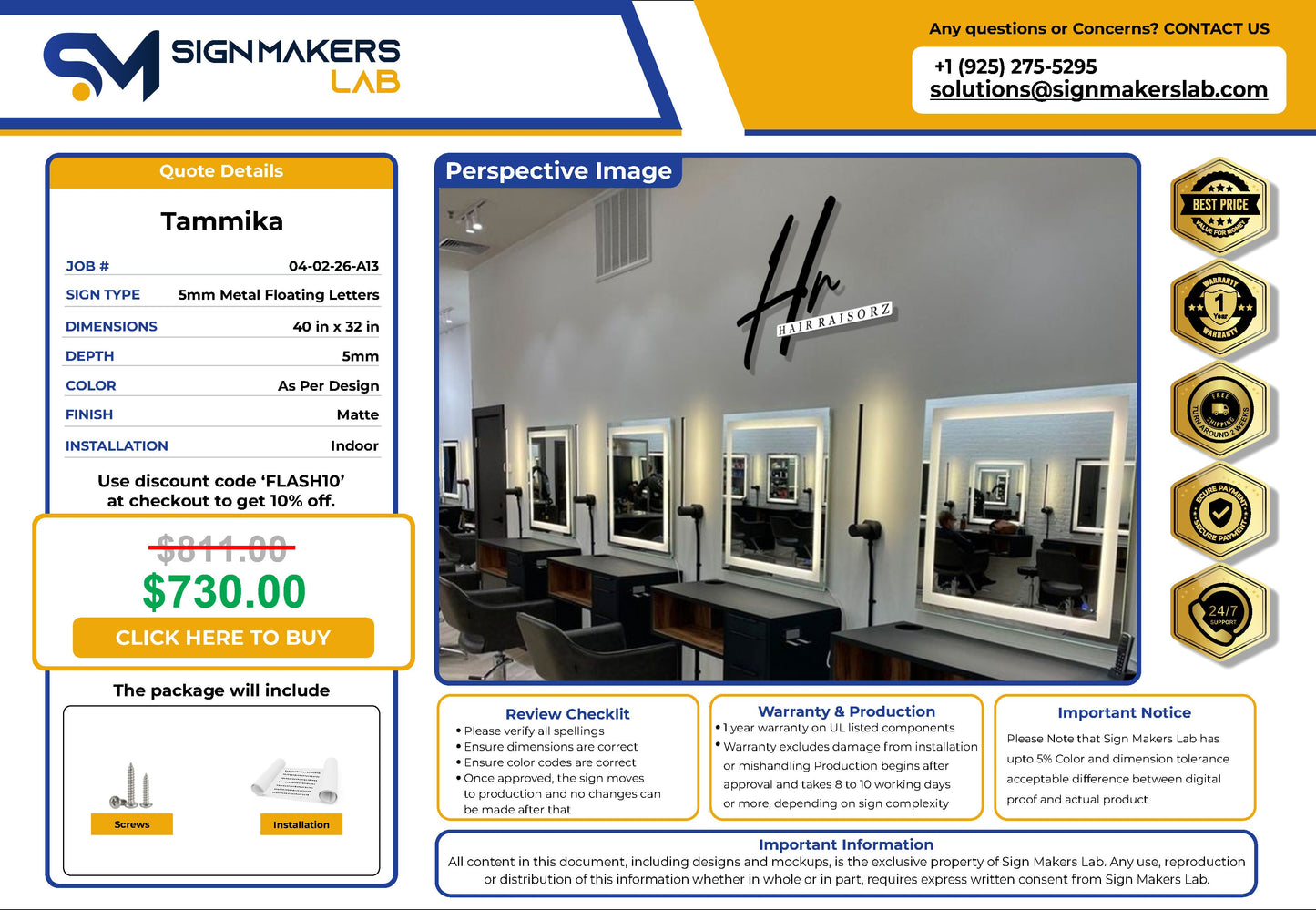 HairRaisorz 5mm Metal Floating Letters (2D) Signmakerslab