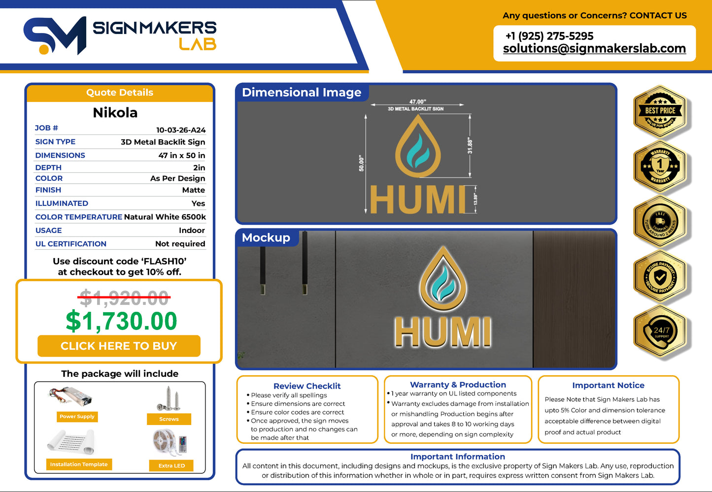 HUMi USA LLC 3D Metal Back-Lit