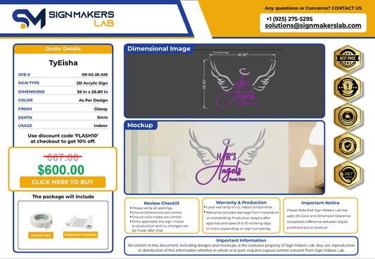 Hair’s Angels Beauty Salon 2D Acrylic Sign Signmakerslab