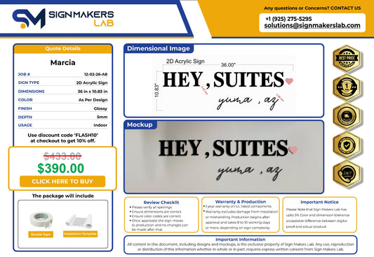 Hey Suites 2D Acrylic Letter Sign Signmakerslab