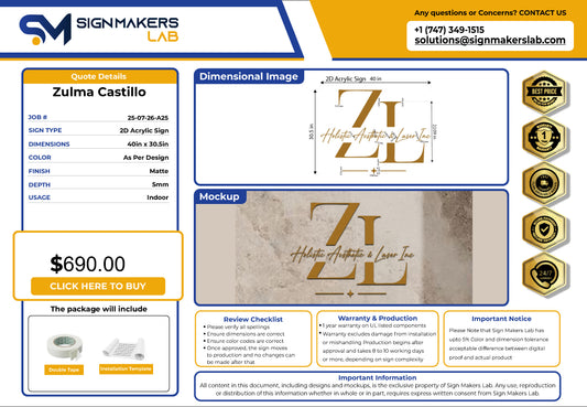 2D Acrylic Letters ZL Holistic Aesthetics & Laser Inc.