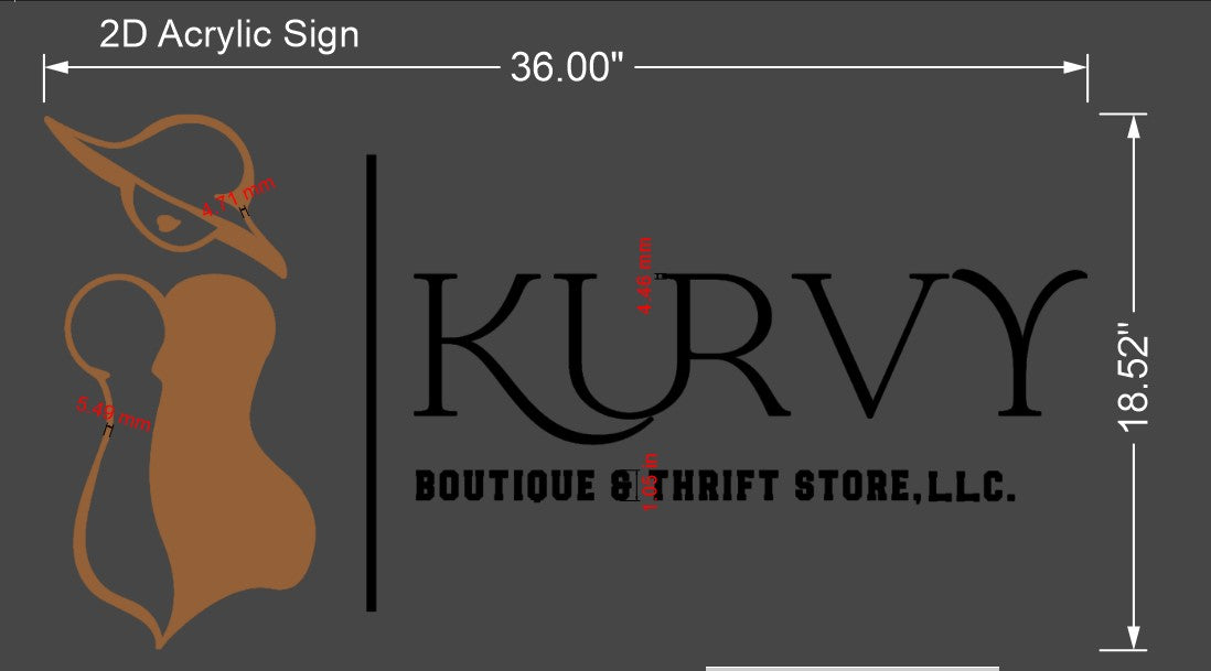 Kurvy Boutique and Thrift Store Acrylic Letters