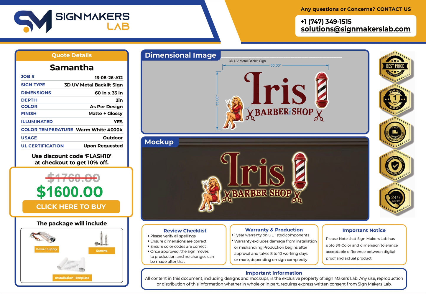3D UV Metal Backlit Sign-Iris BarberShop