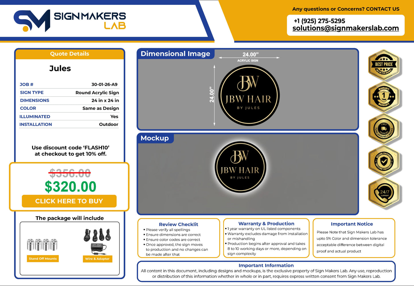 JBW HAIR by Jules Round Acrylic Sign Signmakerslab