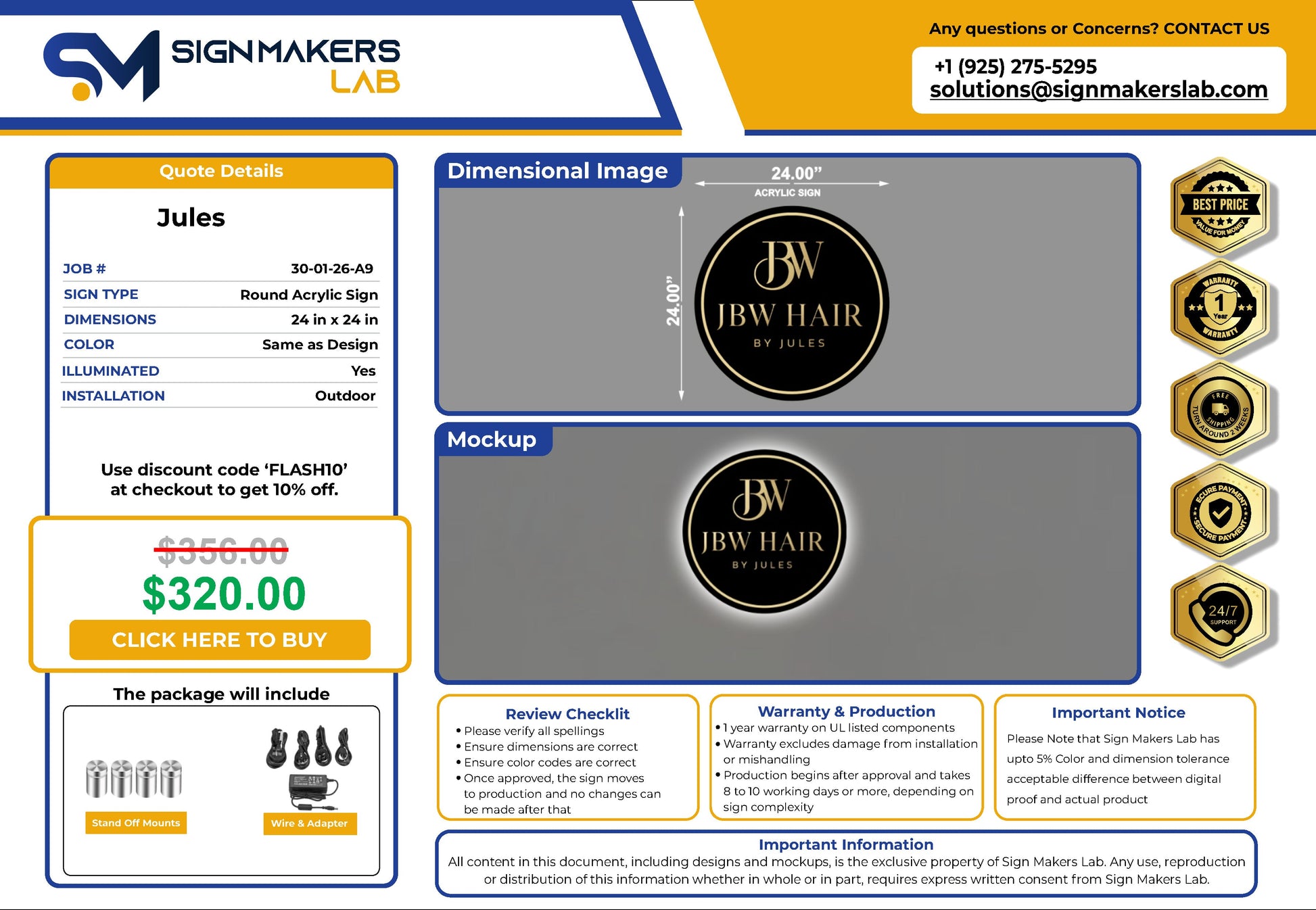 JBW HAIR by Jules Round Acrylic Sign Signmakerslab