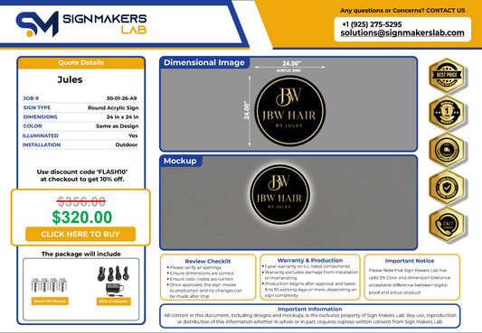 JBW HAIR by Jules Round Acrylic Sign Signmakerslab