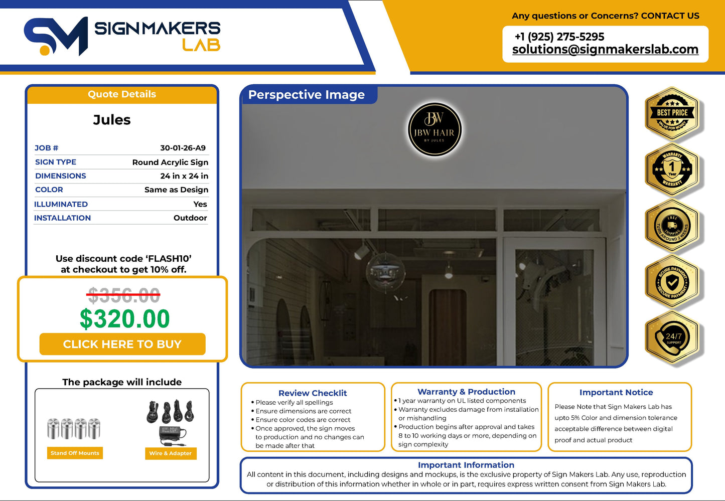 JBW HAIR by Jules Round Acrylic Sign Signmakerslab