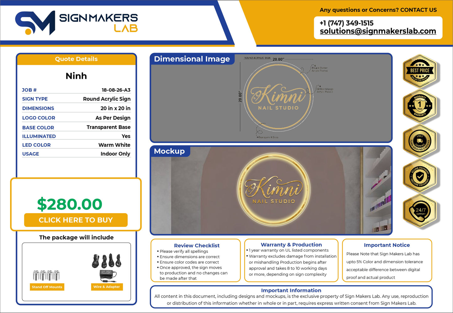 Kimni Nail Studio Round Acrylic Sign