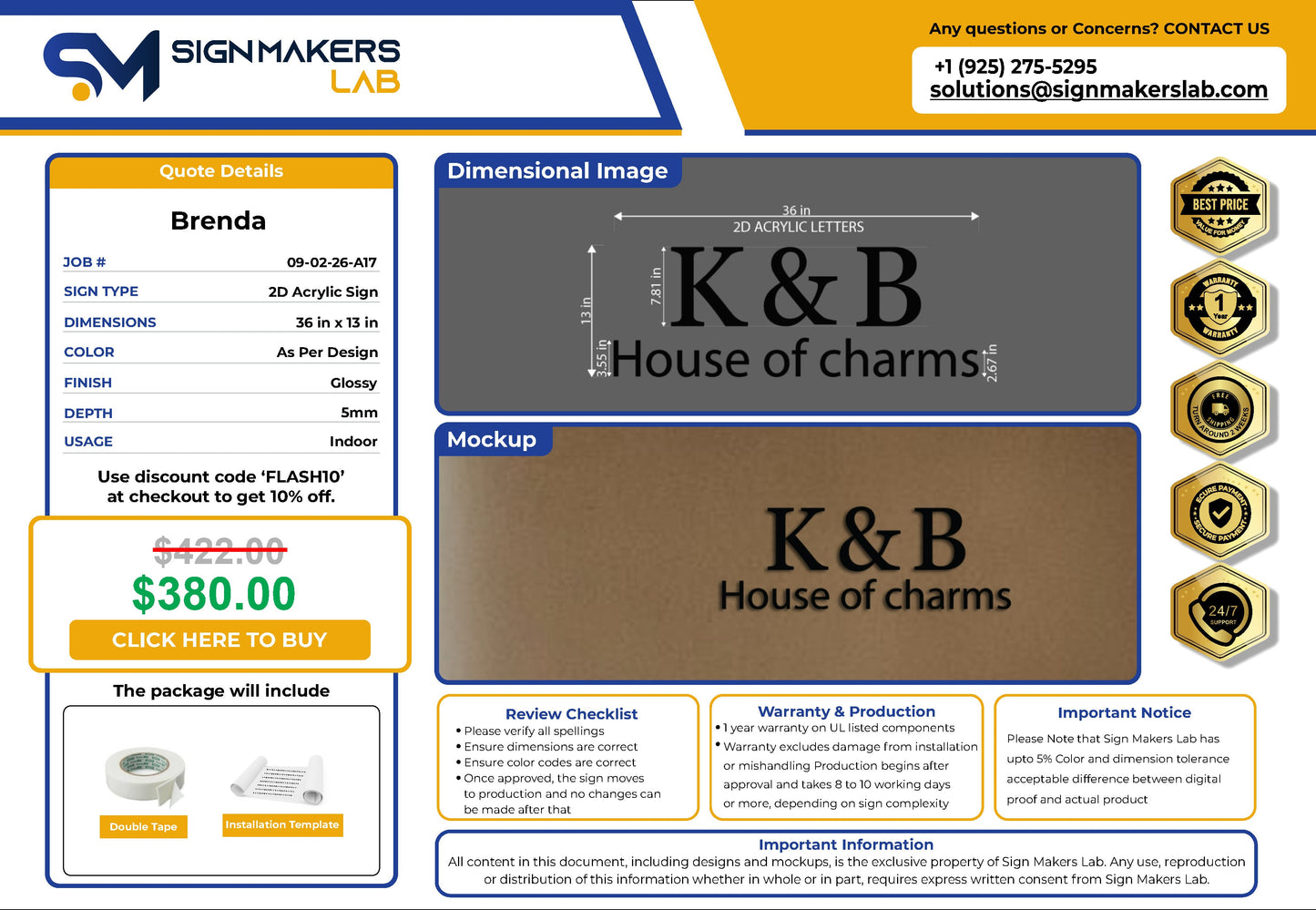 K & B House of charms 2D Acrylic Letter Sign Signmakerslab