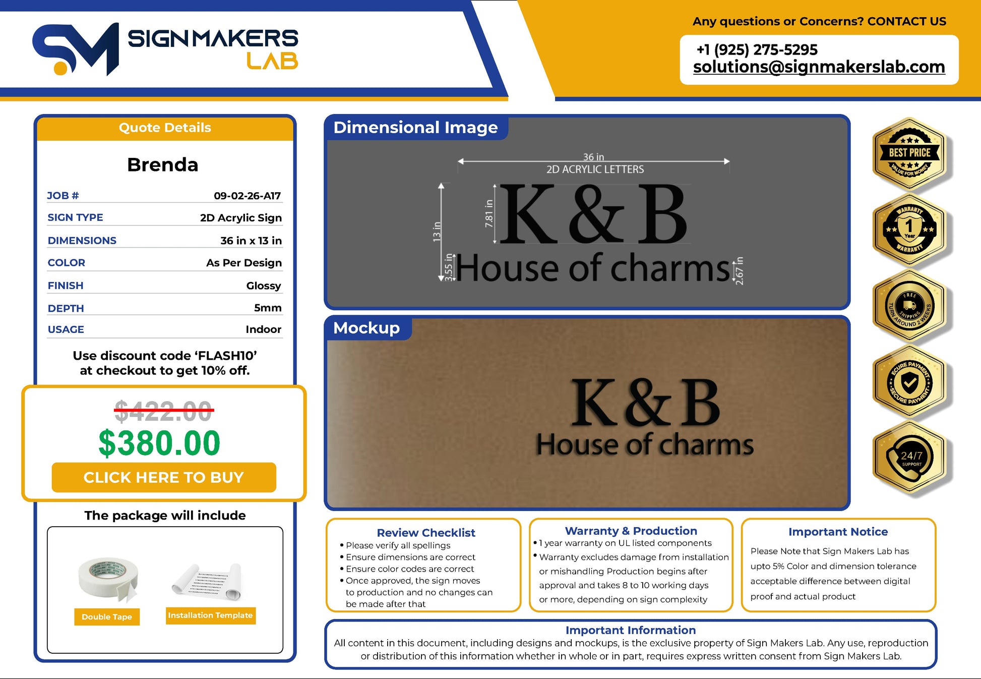 K & B House of charms 2D Acrylic Letter Sign Signmakerslab