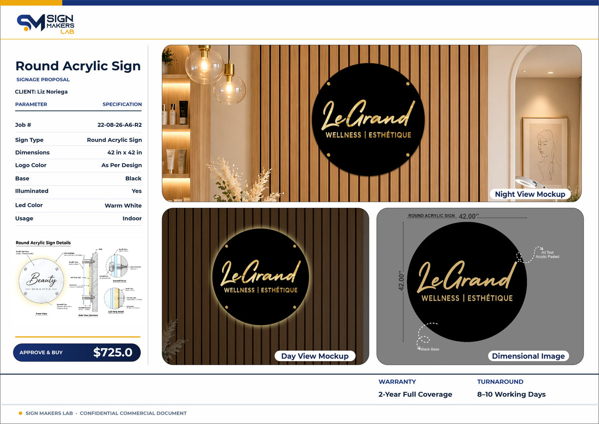 Legrand Wellness Round Acrylic Sign 42 inches