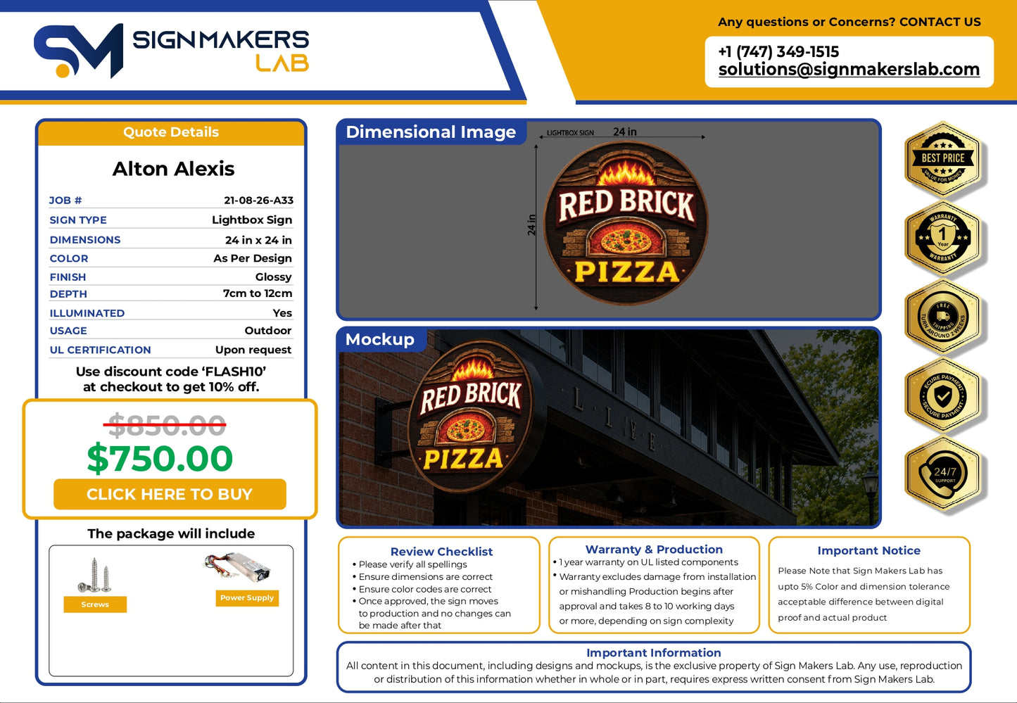 3D Light Box Sign-RED BRICK PIZZA