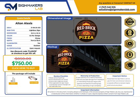 3D Light Box Sign-RED BRICK PIZZA