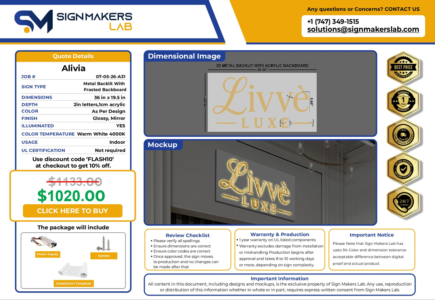 3D Metal Back-lit Sign-Livvè Luxe