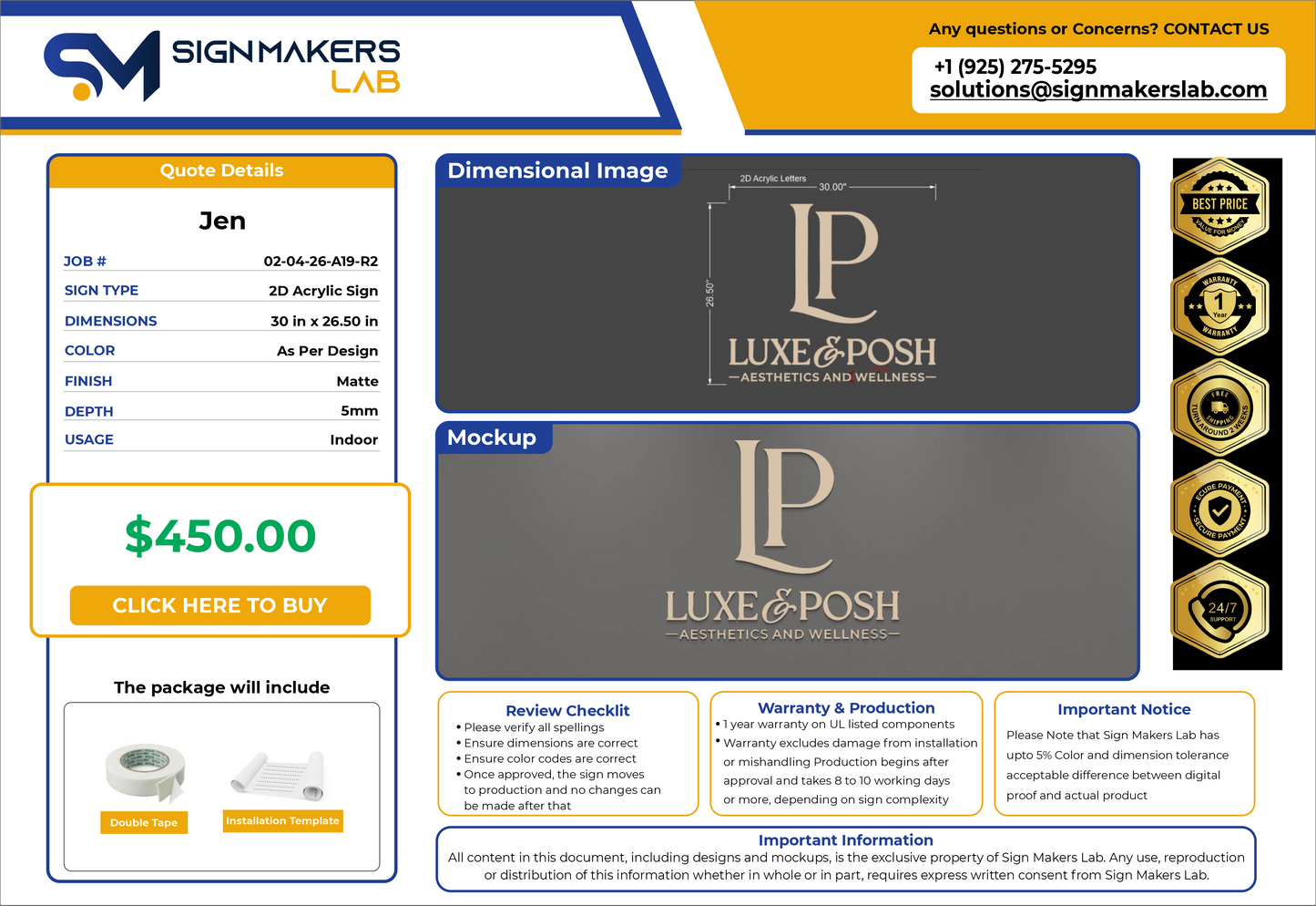 Luxe & Posh Aesthetics & Wellness Acrylic Sign