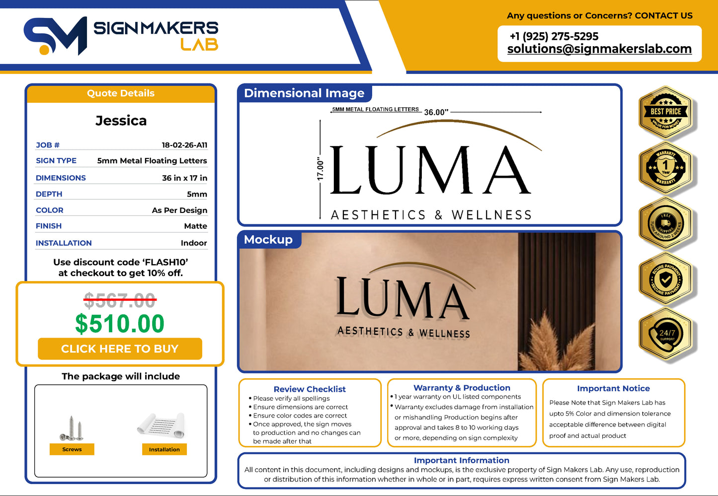 Luma Aesthetics and Wellness Metal Floating Letters (2D)