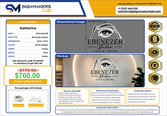 EBENEZER Studio Lash & brows 2D Acrylic Sign